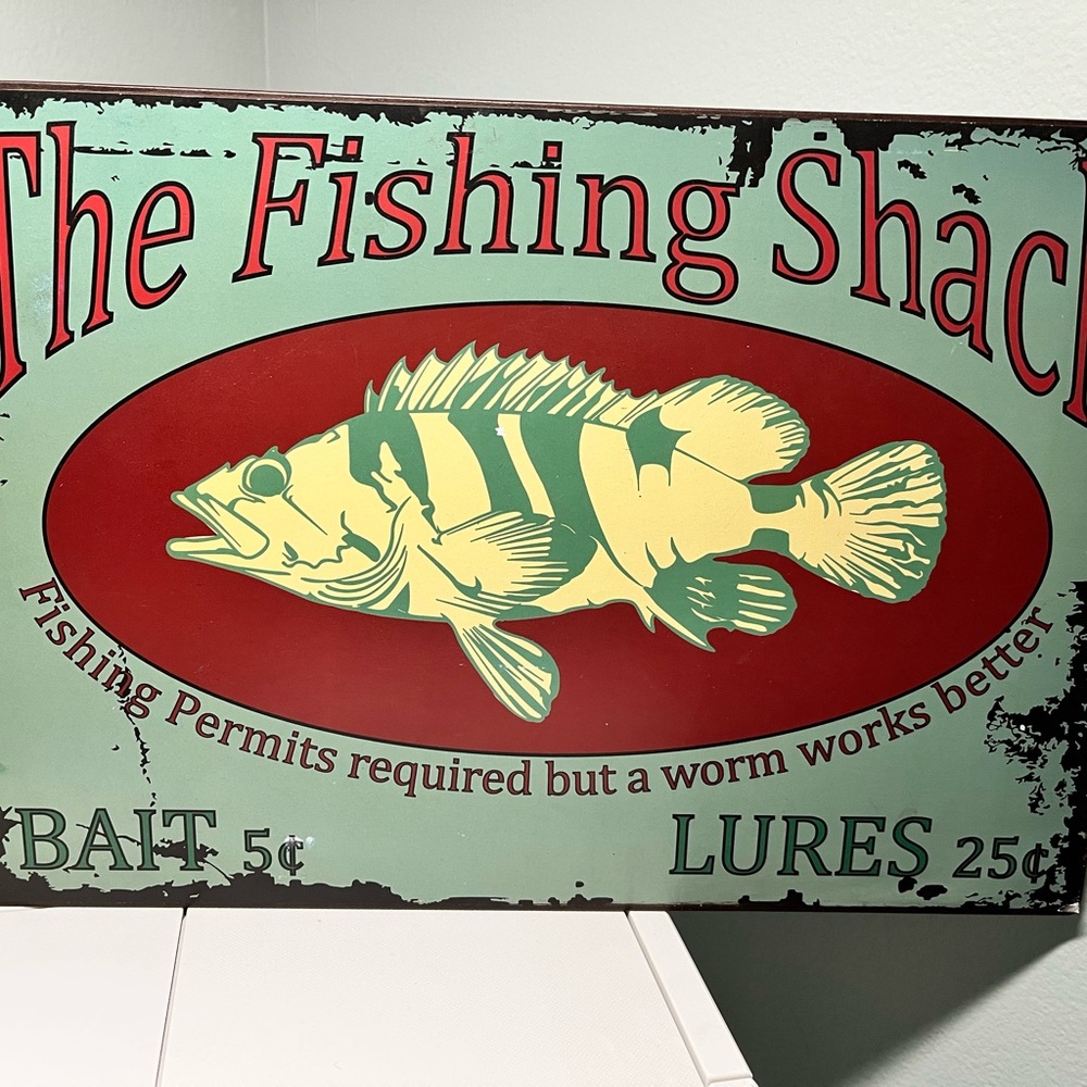 The Fishing Shack Decorative Sign - Red and Green Nature outdoors